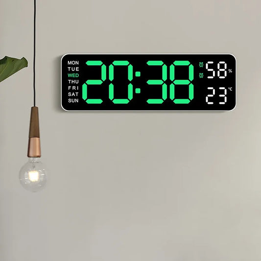 9-Inch Digital Wall Clock with USB Power, Temperature, Humidity, and LED Display