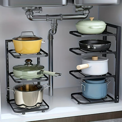 Adjustable Stainless Steel Pot and Pan Organizer – Multi-Layer Kitchen Storage Rack