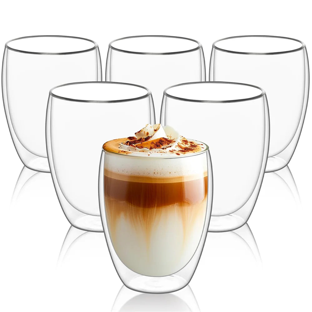 Double-Wall Insulated Glass Espresso Cups Set – Thermal Coffee Mugs for Tea, Juice, Milk, and Lattes"