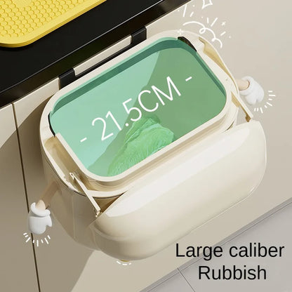 Cream Wall-Mounted Kitchen Trash Can with Lid – 9L/12L, No-Bend Design