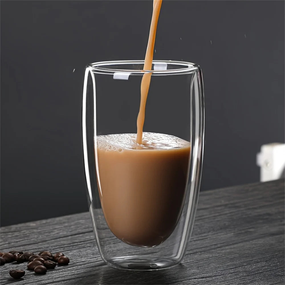 Double-Wall Insulated Glass Espresso Cups Set – Thermal Coffee Mugs for Tea, Juice, Milk, and Lattes"