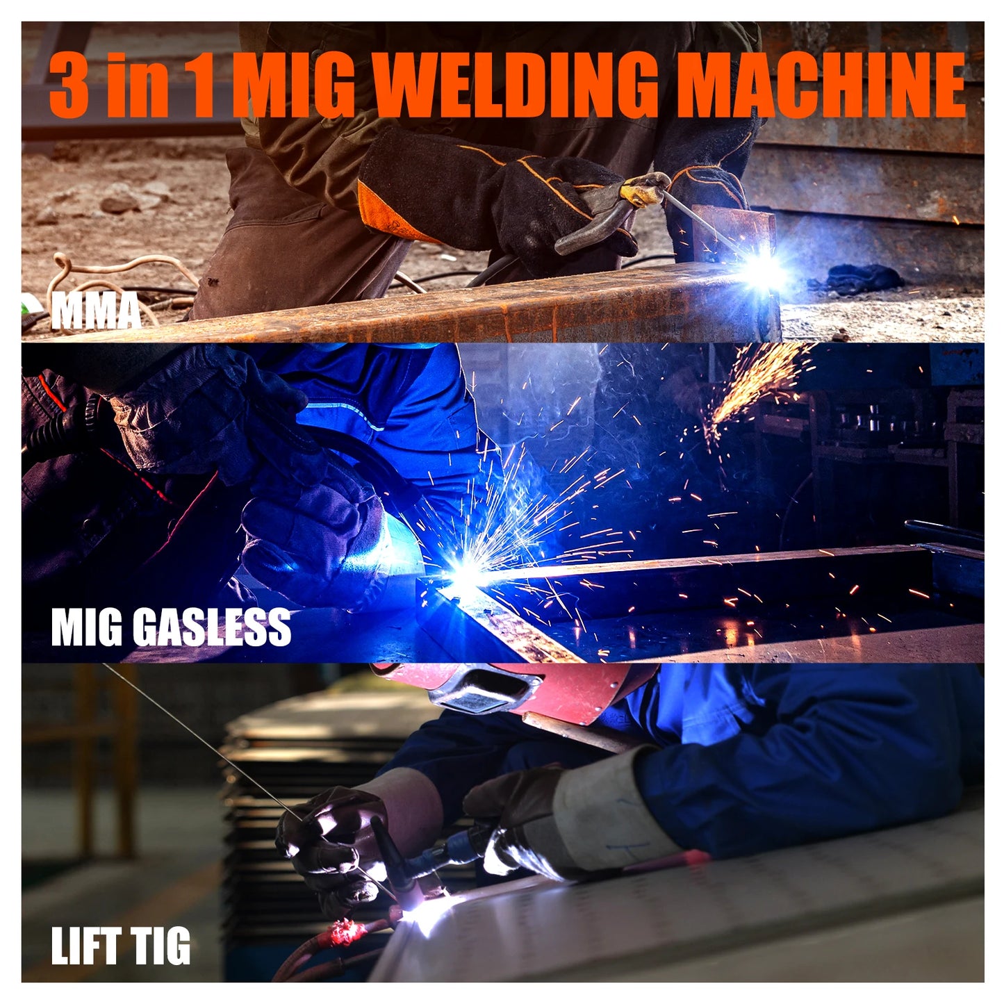 HZXVOGEN HVM200 3-in-1 MIG/TIG/MMA Welding Machine – Gasless & Inverter Welder for Iron Soldering