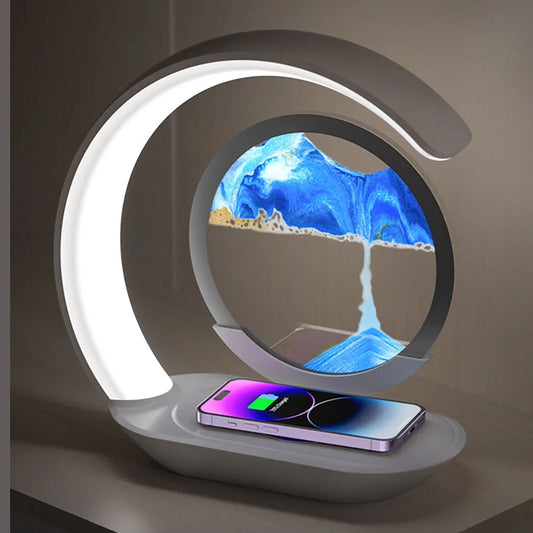 Quicksand 3D Hourglass Table Lamp with USB Wireless Charging – Sand Painting Night Light