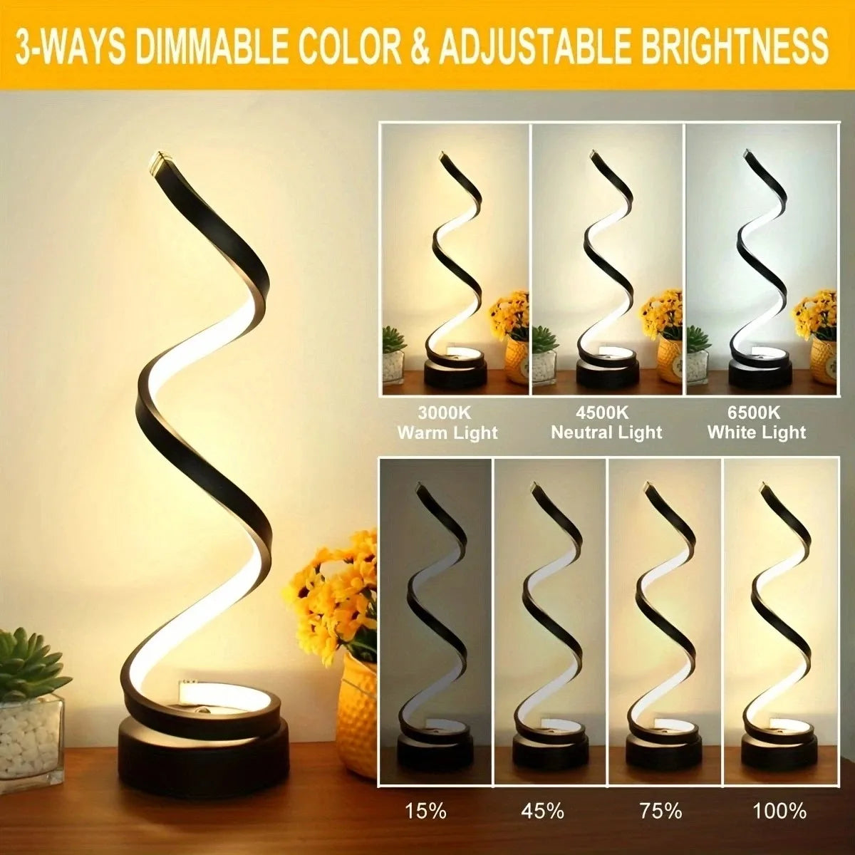 Modern Spiral Dimmable LED Table Lamp – Stylish Nightstand & Bedside Lighting