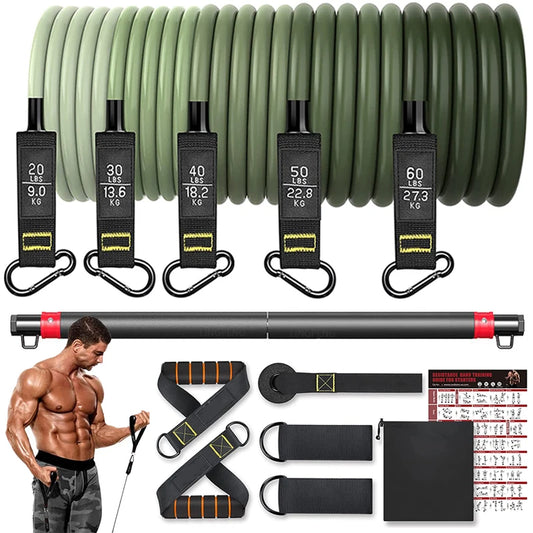 "Complete 5-Tube Resistance Band Set with Door Anchor, Handles, Ankle Straps & Fitness Stick – All-in-One Workout Solution"