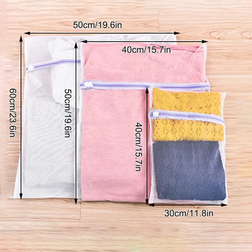 "Set of 3 Purple Mesh Laundry Bags for Delicate Clothes with Zipper Closure"