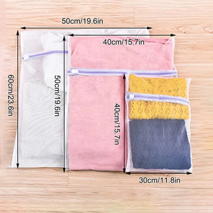 "Set of 3 Purple Mesh Laundry Bags for Delicate Clothes with Zipper Closure"