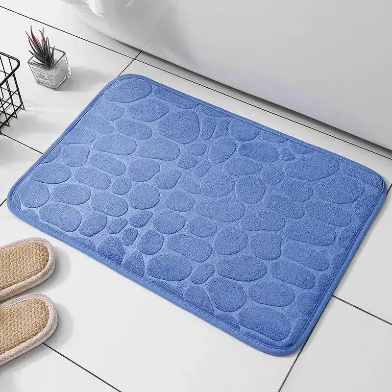 Memory Foam Non-Slip Velvet Cobblestone Floor Mat – Stylish Bathroom & Living Room Carpet