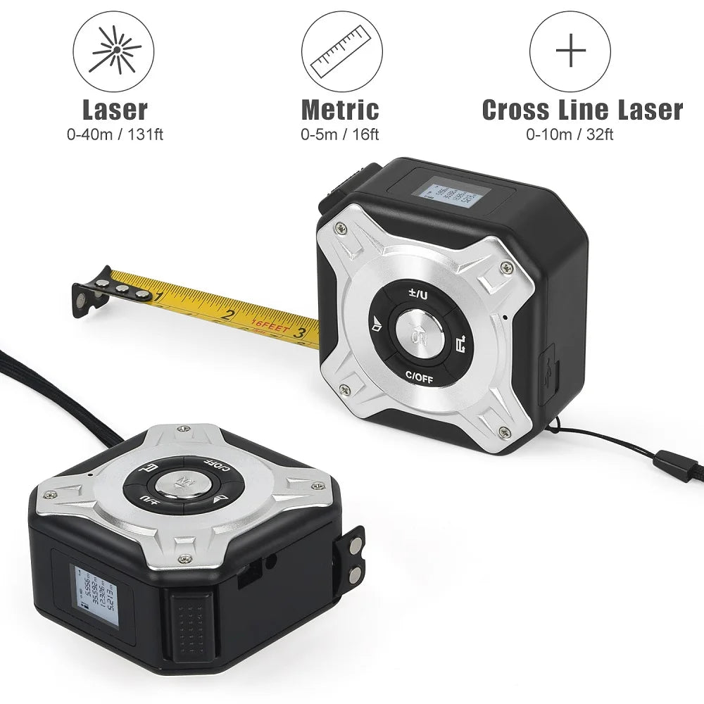 Multifunctional Laser Distance Meter 40/60M – 3-in-1 Digital Measuring Tool with 5m Steel Tape