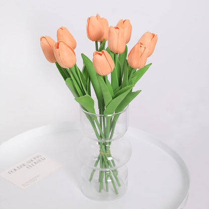 "Artificial Tulip Bouquet, 5/10 Pcs - Realistic PE Flowers for Home, Wedding, and Garden Decor"