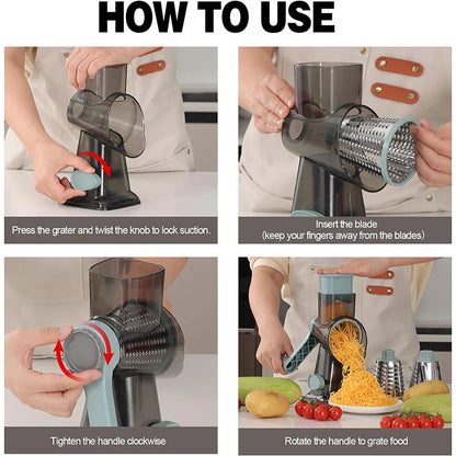 LMETJMA 3-in-1 Manual Cheese Grater and Vegetable Slicer