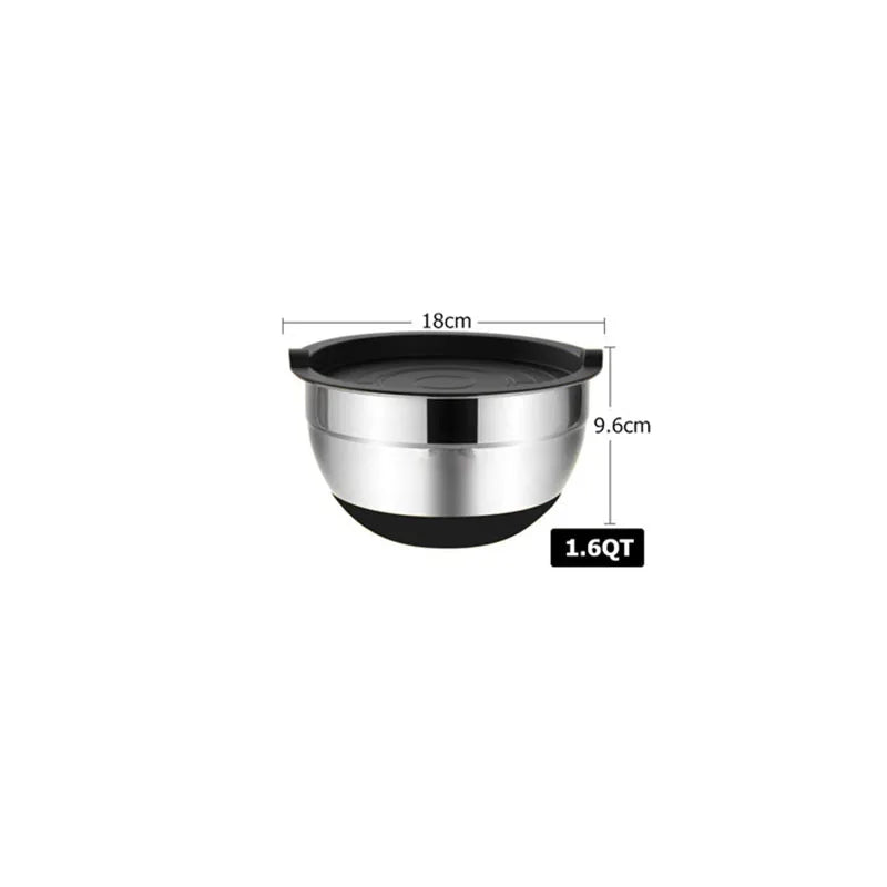 Set of Stainless Steel Mixing Bowls with Lids and Non-Slip Bases for Baking and Storage, LMETJMA JT227