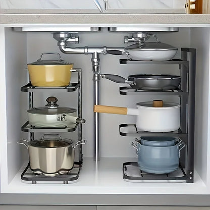 Adjustable Stainless Steel Pot and Pan Organizer – Multi-Layer Kitchen Storage Rack