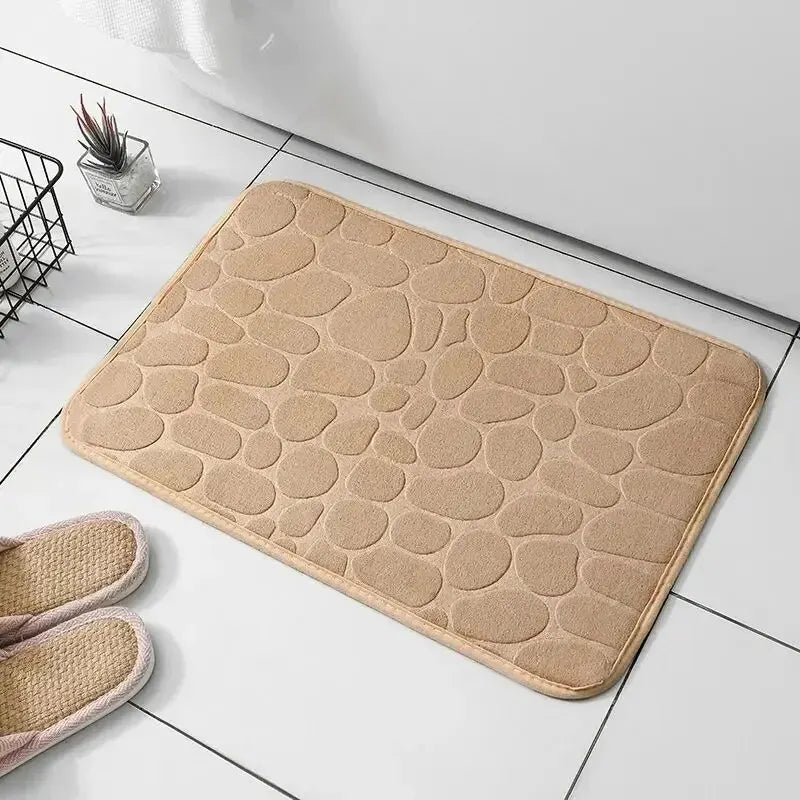 Memory Foam Non-Slip Velvet Cobblestone Floor Mat – Stylish Bathroom & Living Room Carpet