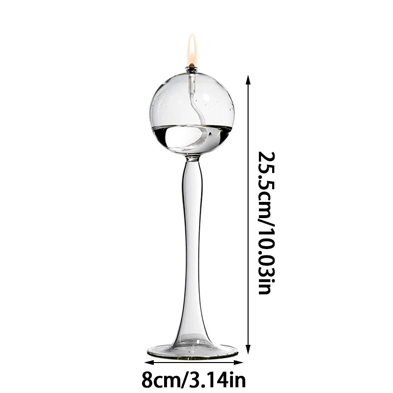 "Transparent Glass High Foot Candlestick for Oil Lamps and Candles – Rustic Wedding and Home Décor"