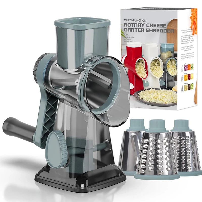 LMETJMA 3-in-1 Manual Cheese Grater and Vegetable Slicer