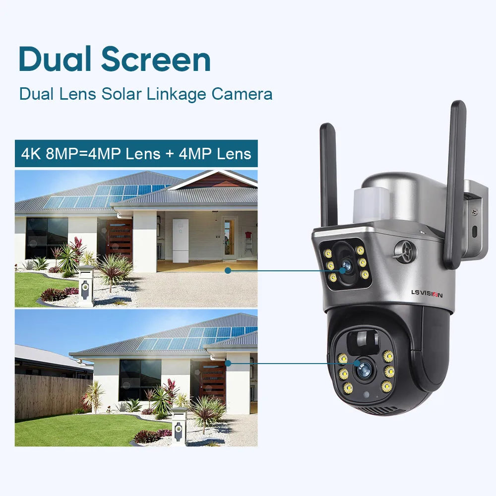 LS VISION 4K 8MP Dual-Lens Solar-Powered Security Camera with 4G/Wi-Fi and PTZ Auto-Tracking