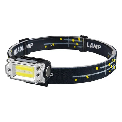 Mini Dual COB Headlamp with Sensor - 5 Lighting Modes, Hat Clip, Rechargeable Outdoor Flashlight