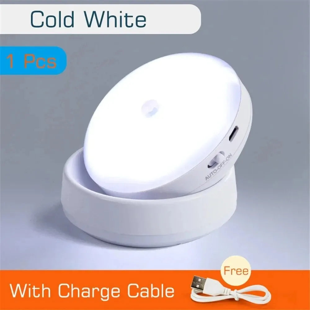 LED Motion Sensor Night Light with USB Charging for Bedside, Cabinet, and Wardrobe Lighting