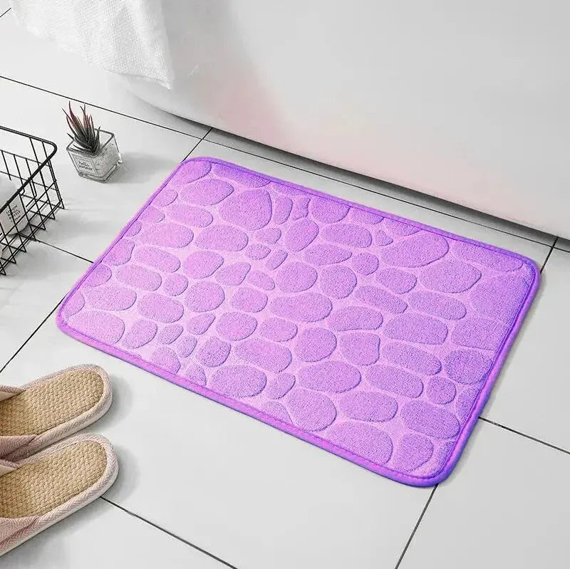 Memory Foam Non-Slip Velvet Cobblestone Floor Mat – Stylish Bathroom & Living Room Carpet