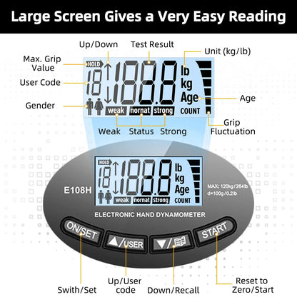 Digital Hand Grip Strength Meter – 265 Lbs Capacity with USB Charging and LCD Display