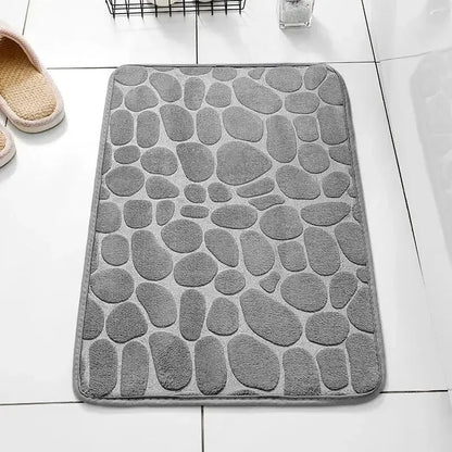 Memory Foam Non-Slip Velvet Cobblestone Floor Mat – Stylish Bathroom & Living Room Carpet