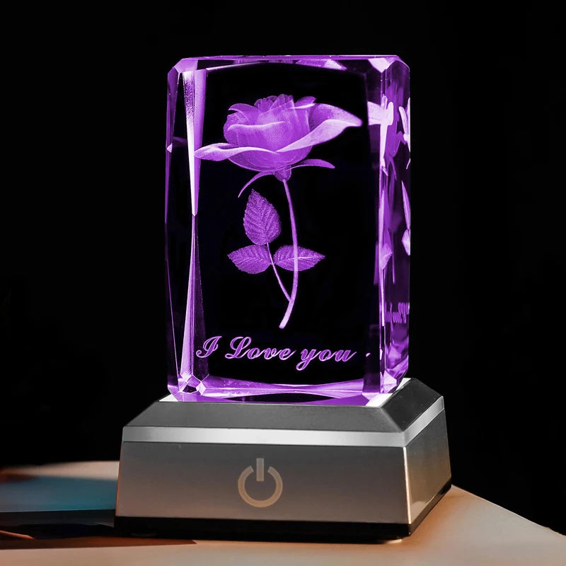 Rose Crystal LED Lamp – Colorful Night Light for Romantic Gifts and Special Occasions"