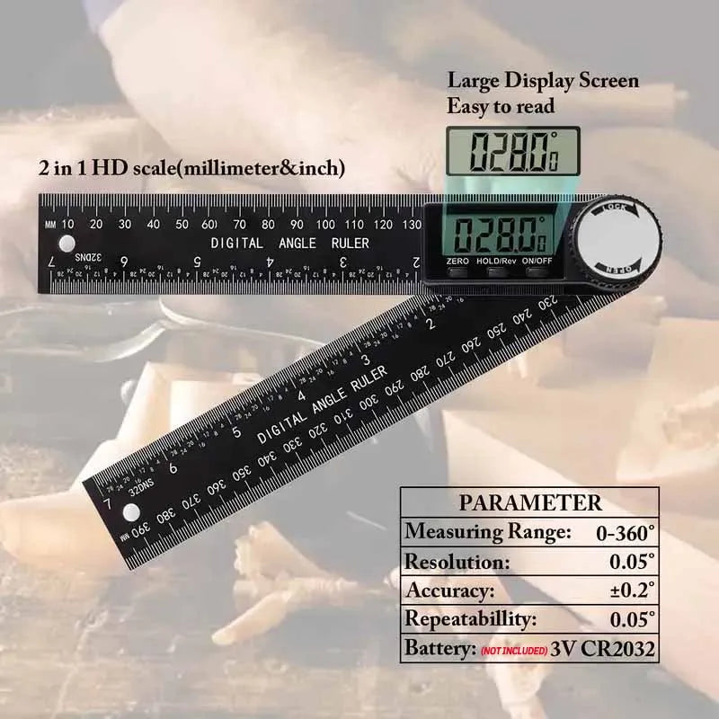 Digital Angle Finder and Measuring Scale 2-in-1 Tool for Woodworking and Precision Tasks