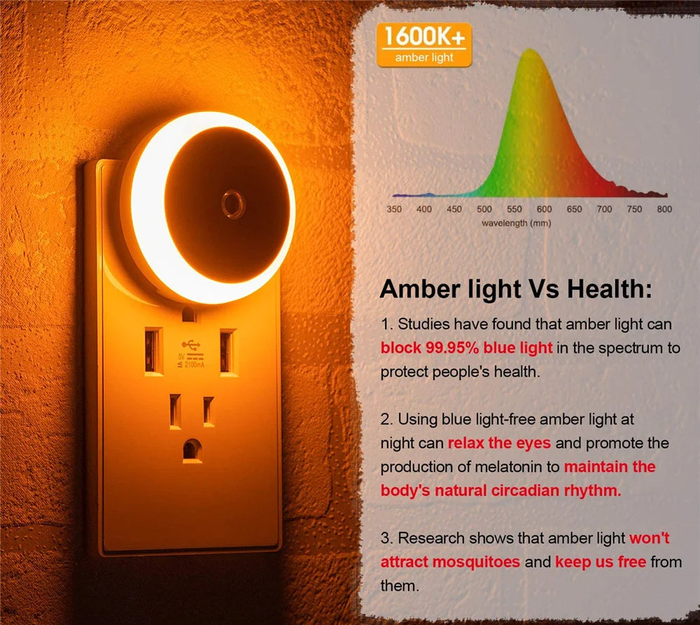 Smart LED Night Light with Sensor - Plug-in Wall Lamp for Bathroom, Kitchen, Hallway, and Bedroom