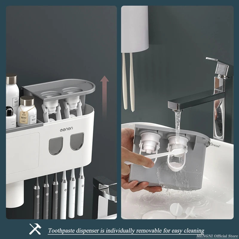 MENGNI Magnetic Toothbrush Holder with Toothpaste Dispenser