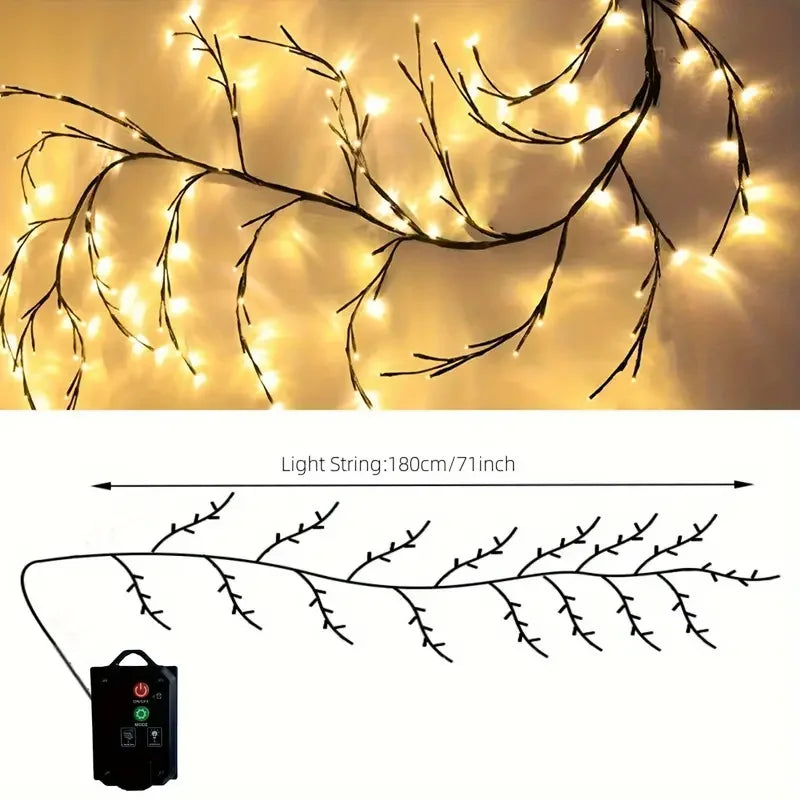 "Solar-Powered Rattan Branch String Lights with 72 LEDs for Home and Wedding Decor"