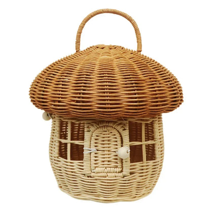 Rattan Woven Mushroom Basket – Portable Picnic & Toy Organizer for Kids