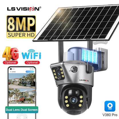 LS VISION 4K 8MP Dual-Lens Solar-Powered Security Camera with 4G/Wi-Fi and PTZ Auto-Tracking