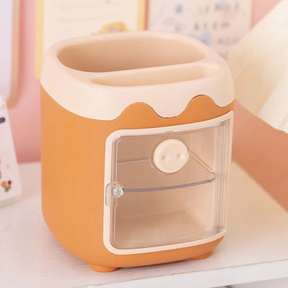 Cartoon Desktop Storage Box – Large Capacity Pencil Holder & Makeup Brush Organizer